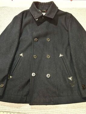 Vintage 2000s American Eagle Outfitters Navy Blue Double-Breasted Wool Pea Coat